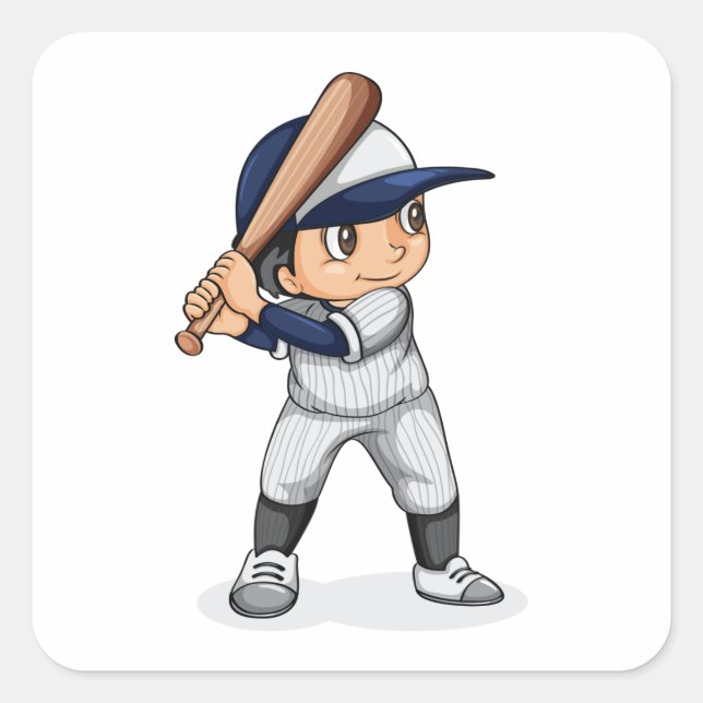 Kid Playing Baseball Square Sticker (Front)