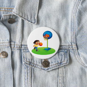 Kid Playing Basketball with Hoop Fun Sports 7.5 Cm Round Badge