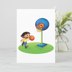 Kid Playing Basketball with Hoop Fun Sports Invitation