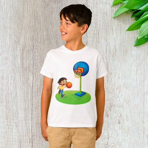 Kid Playing Basketball with Hoop Fun Sports T-Shirt