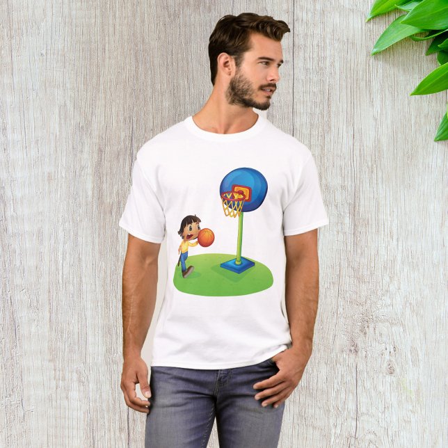 Kid Playing Basketball with Hoop Fun Sports T-Shirt (Creator Uploaded)