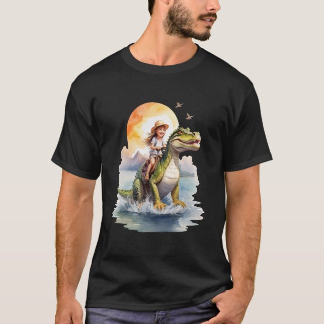 Kid Riding On Dinosaur T-Shirt (Front)