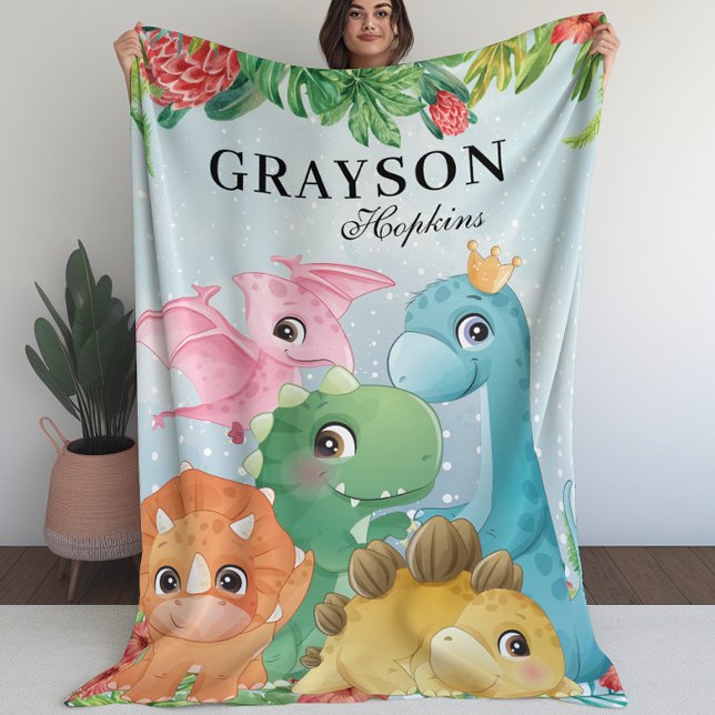 Kid’s Blanket With Dinosaurs + Tropical Leaves (Kid’s Blanket With Dinosaurs + Tropical Leaves (L))
