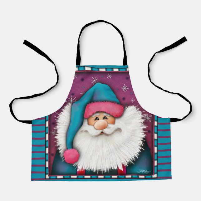 Kid’s Cute Santa Customised Name Blue Pink Apron (Front)