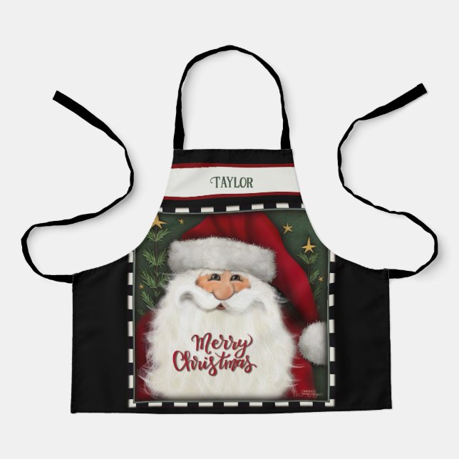 Kid’s Cute Santa Personalised Merry Christmas Apron (Front)