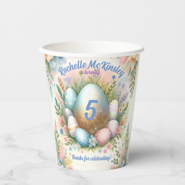 Kid’s Easter Egg Hunt Spring Birthday Party Paper Cups (Front)