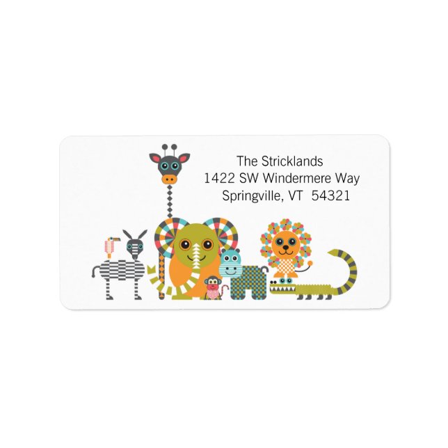Kid’s Modern Jungle Safari Animals Address Labels (Front)