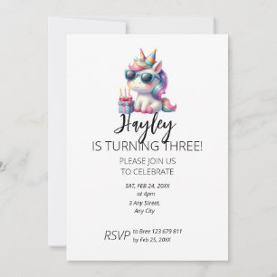 Kid`s Unicorn 3rd Birthday Invitation
