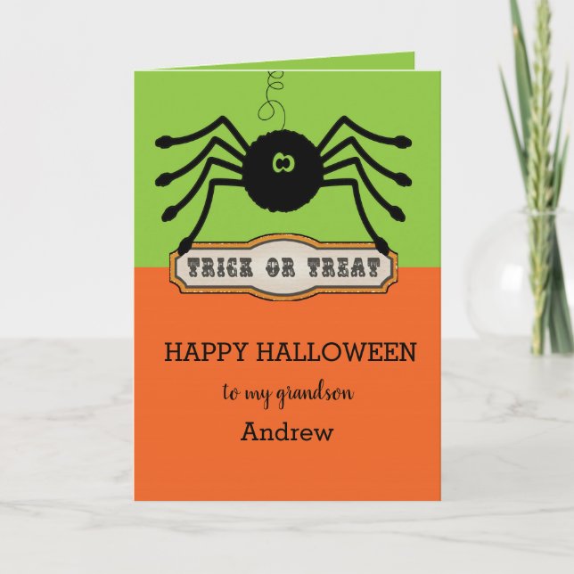 Kid Spider Happy Halloween Grandson Card (Front)
