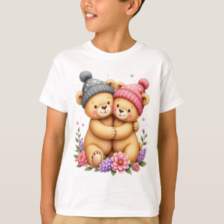 Kid T-Shirt With Two Teddy Bears With Caps