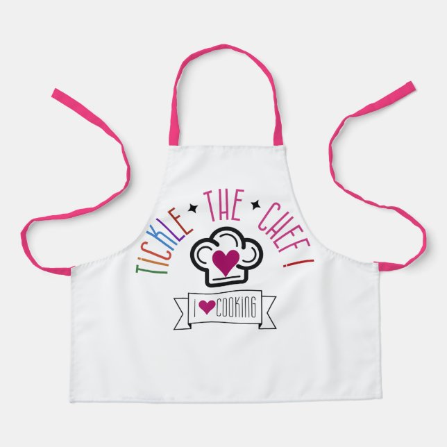 Kid "Tickle the Chef I heart cooking" Apron, pink Apron (Front)