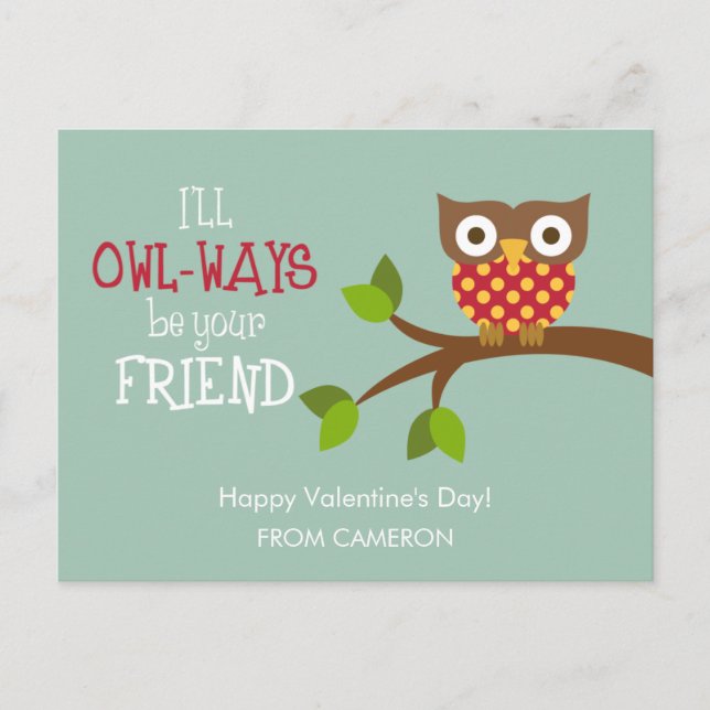 Kid Valentine's Day Card - Owl-ways Friends (Front)
