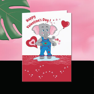 Kid Valentine's Day Card with Cartoon Elephant