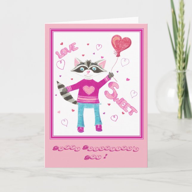 Kid Valentine's Day card with cute racoon (Front)