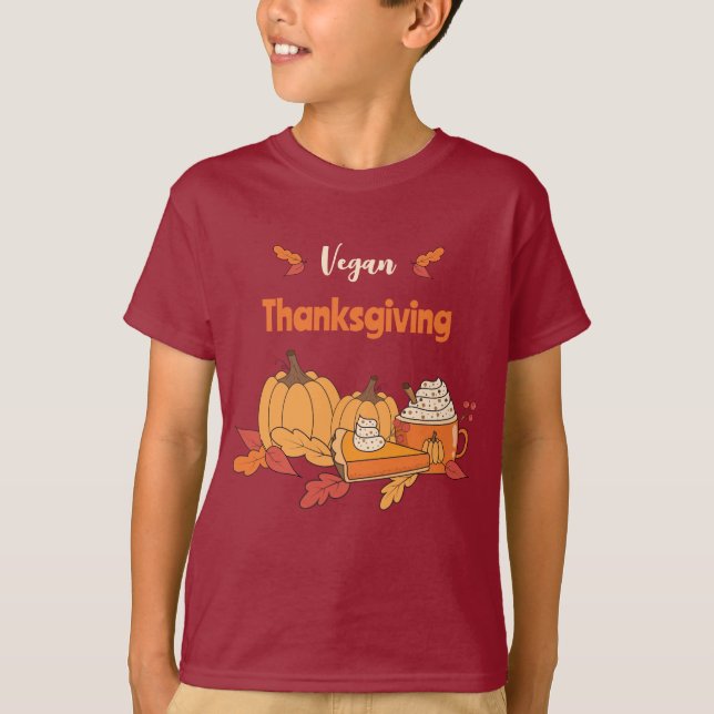Kid Vegan Thanksgiving Maroon T-Shirt (Front)