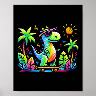 Kidcore Aesthetic Dinosaur Skateboarding Doodle Al Poster