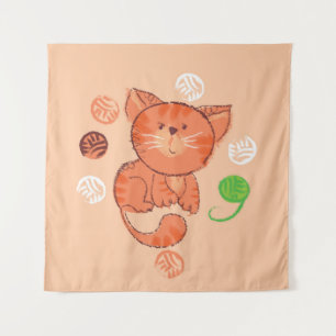 Kiddy red toy cat seamless pattern tapestry