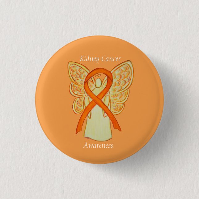 Kidney Cancer Angel Awareness Ribbon Custom Pin (Front)