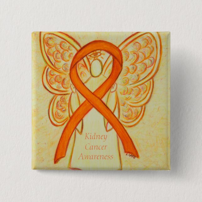 Kidney Cancer Angel Awareness Ribbon Custom Pin (Front)