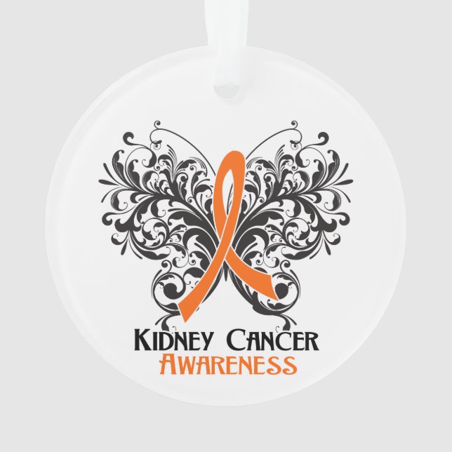 Kidney Cancer Awareness Orange Ribbon Butterfly Ornament (Back)