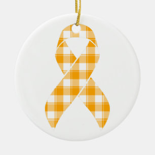 Kidney Cancer Awareness Plaid Orange Ribbon Ceramic Tree Decoration