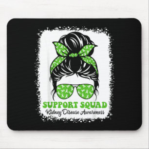 Kidney Disease Awarenes Messy Bun Green Ribbon Mouse Pad