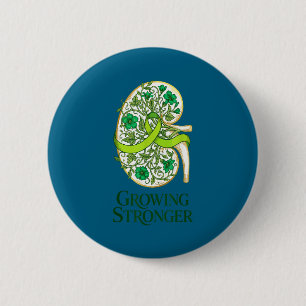 Kidney disease awareness green ribbon floral renal 6 cm round badge