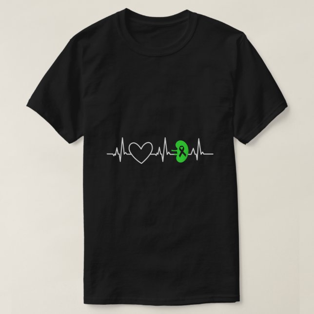 Kidney Disease Awareness Heartbeat Transplant Orga T-Shirt (Design Front)