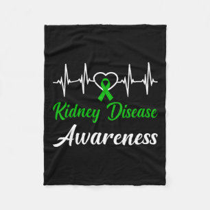 Kidney Disease Awareness Love Heartbeat Green Ribb Fleece Blanket