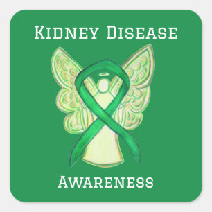 Kidney Disease Awareness Ribbon Angel Decal Square Sticker