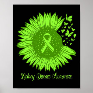 Kidney Disease Awareness Sunflower Mum Green Ribbo Poster