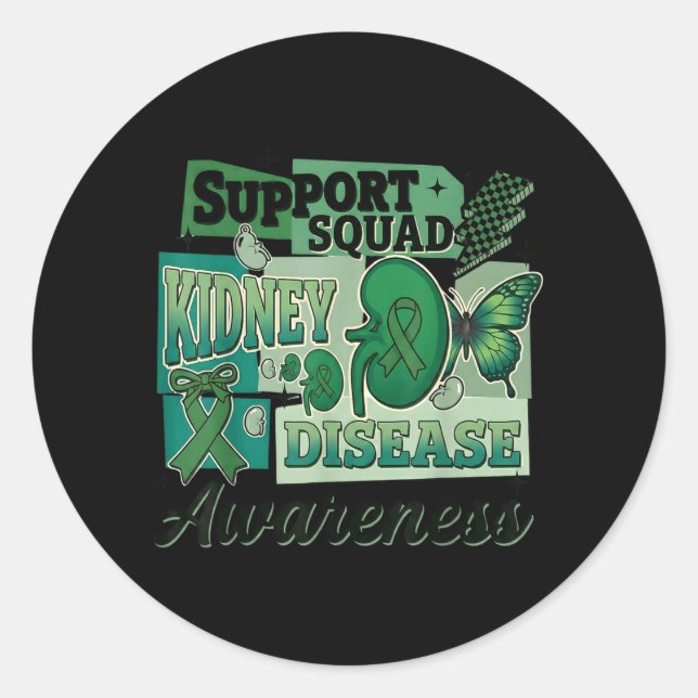 Kidney Disease Awareness Support Squad Team Classic Round Sticker (Front)