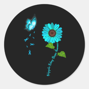 Kidney Disease Awareness Teal Butterfly Sunflower  Classic Round Sticker