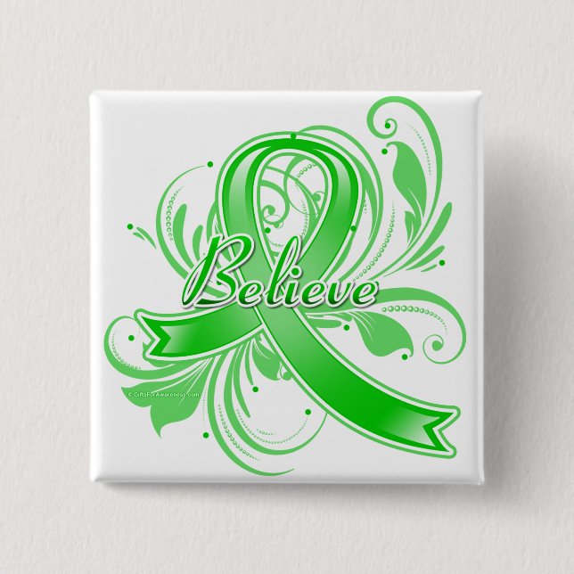 Kidney Disease Believe Flourish Ribbon 15 Cm Square Badge (Front)