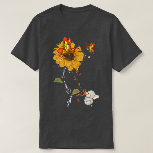 Kidney Leukaemia Cancer Awareness Sunflower Elepha T-Shirt (Design Front)