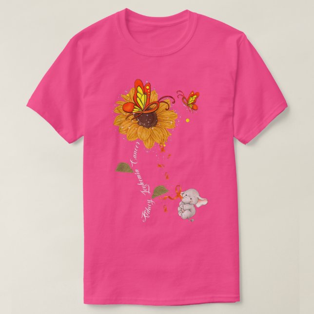 Kidney Leukaemia Cancer Awareness Sunflower Elepha T-Shirt (Design Front)