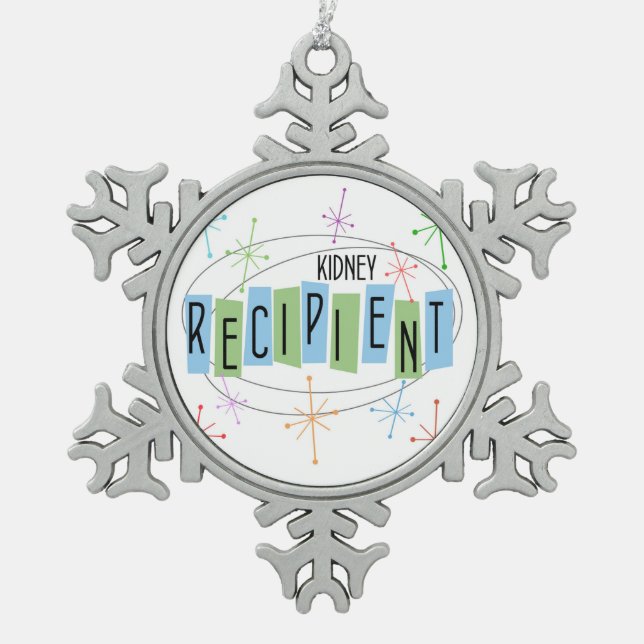 Kidney Recipient Retro Style Snowflake Pewter Christmas Ornament (Front)