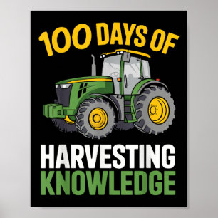 Kids 100 Days Of School Boy Tractor Farming 100th  Poster