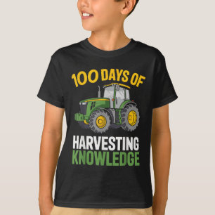 Kids 100 Days Of School Boy Tractor Farming 100th  T-Shirt