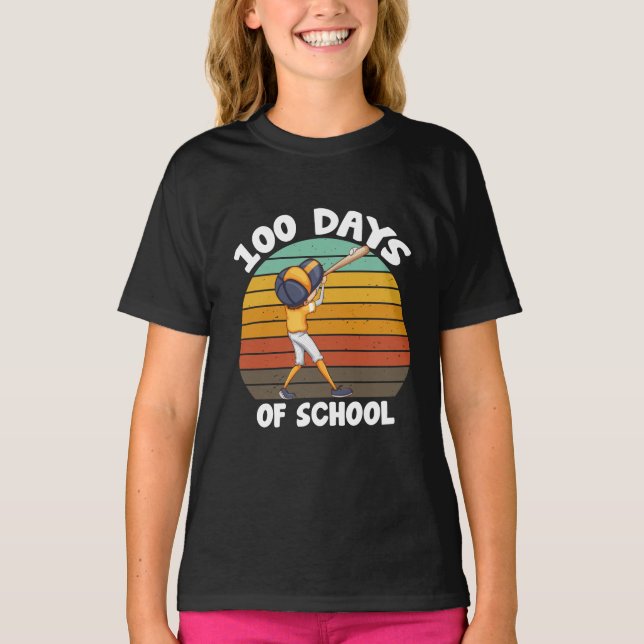 Kids 100 Days Of School Boys 100th Day Baseball T-Shirt (Front)