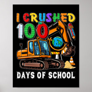 Kids 100 Days Of School Construction Vehicle Toddl Poster