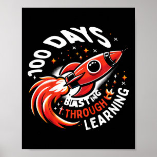 Kids 100 Days Of School Space Rocketship 100th Day Poster