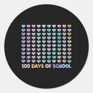 Kids 100 Days Of School Tie Dye Hearts Math Number Classic Round Sticker