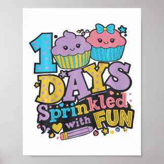 Kids 100 Days Sprinkled With Fun Cupcake Shirt Hap Poster
