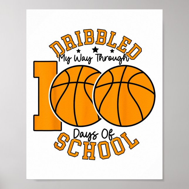 Kids 100th Day Of School Boys Bysketll 100 Days Of Poster (Front)