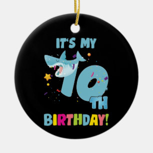 Kids 10 Year Old 10th Shark Party Birthday Baby Ceramic Tree Decoration