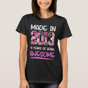 Kids 10 Year Old Floral Birthday Born in 2013 Girl T-Shirt