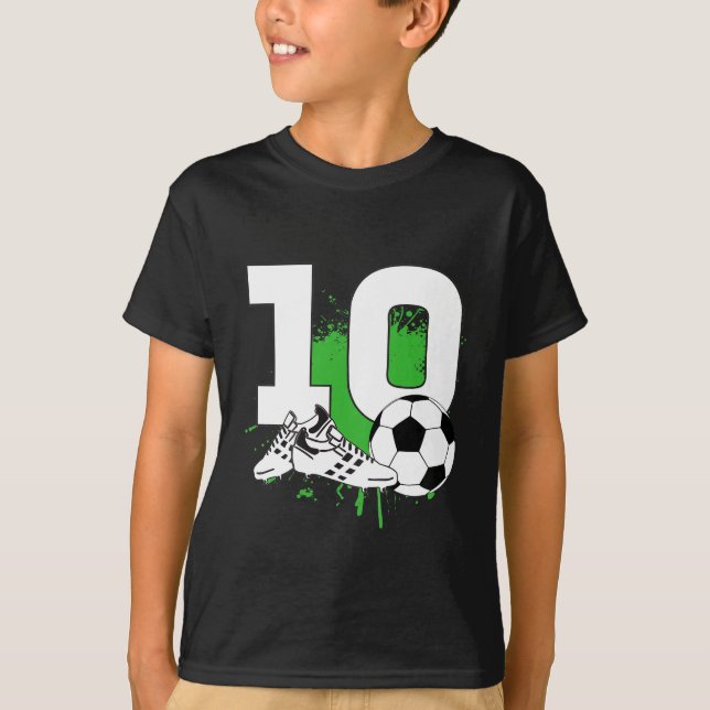 Kids 10th Birthday Boys 10 Years Soccer Football T-Shirt (Front)