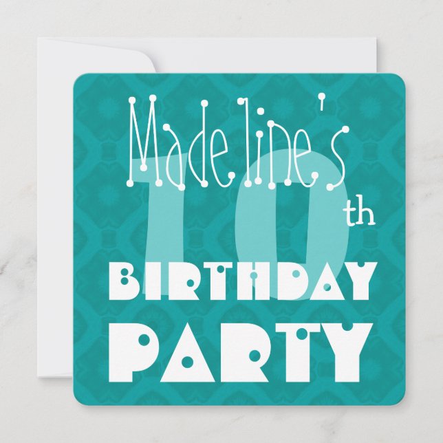 Kid's 10th Birthday Modern Textured TEAL Invitation (Front)