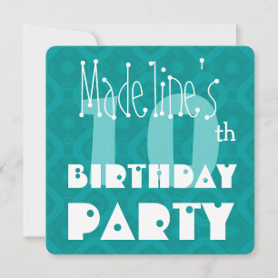 Kid's 10th Birthday Modern Textured TEAL Invitation